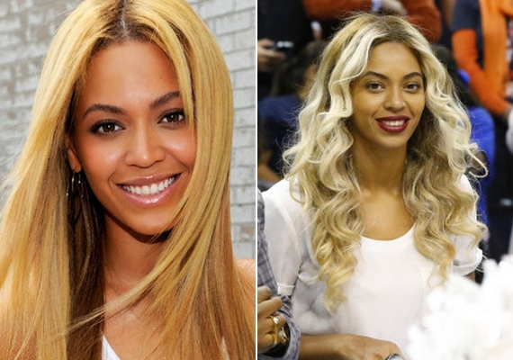 Beyoncé erős, sötét haján először nem tudták elkerülni a sárga hatást, de az eredmény akkor sem lett sokkal jobb, amikor végül sikeresen kiszőkítették.