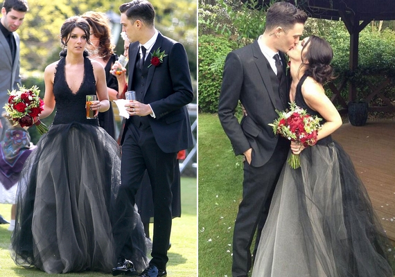 Shenae Grimes és férje, Josh Beech 2013-ban házasodtak össze, a színésznő szürke-fekete ombre menyasszonyi ruhát viselt.
