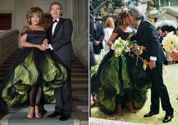 Szintén 2013-ban volt Tina Turner és Erwin Bach esküvője. A rocklady ruhájában ugyan zöld is volt, de a fekete dominált.