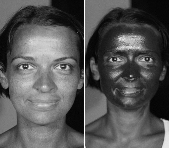 Horváth Eszter a Femina Egészség rovatának vezetője tudja, hogy fontos a fényvédelem, nagyon szép a bőre. A jobboldali képen egy 50 faktoros naptejezés látható UV-fényben.