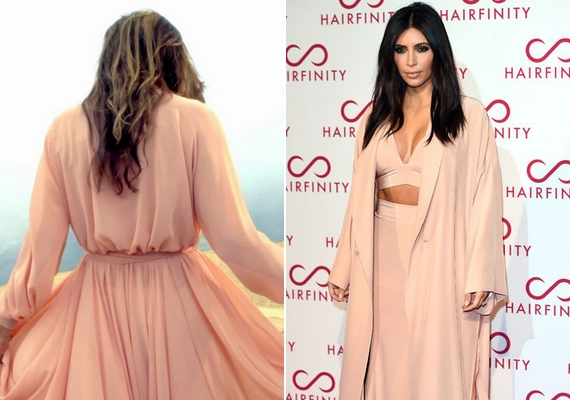 Caitlyn Jenner még a róla szóló valóságshow promójához is Kimtől lopott ötletet, a bő, köntösszerű, barackszínű ruha ismerős lehetett a második legidősebb Kardashian lánynak.