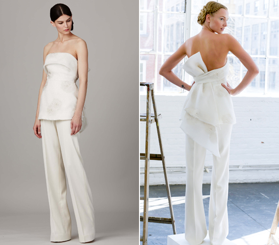 Lela Rose 2017-es tavaszi kollekciójában fontos szerepet kapnak a nadrágos esküvői ruhák, melyekhez feltűnő felsőrészeket készített a tervező.