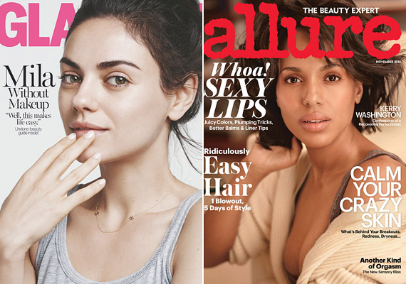 Mila Kunis augusztusi címlapja. Kerry Washington is smink nélkül szerepel, de az ő képén látszik az alapos retus.