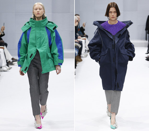 A vízálló, dzsekis anyagból készült kabátok csípőig és térdig érő változatban is trendinek számítanak.