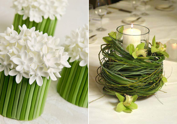 Az asztaldísz esetében érdemes fehérrel kombinálni, akár virág, akár gyertya kerül mellé.
